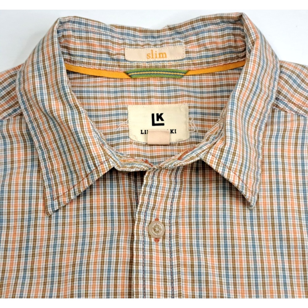 Life Khaki Shirt Men's M Long Sleeve Button Up Slim Fit Multicolor Pastels Plaid